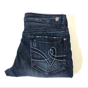 True Freedom Distressed Low Rise Stretch Capris